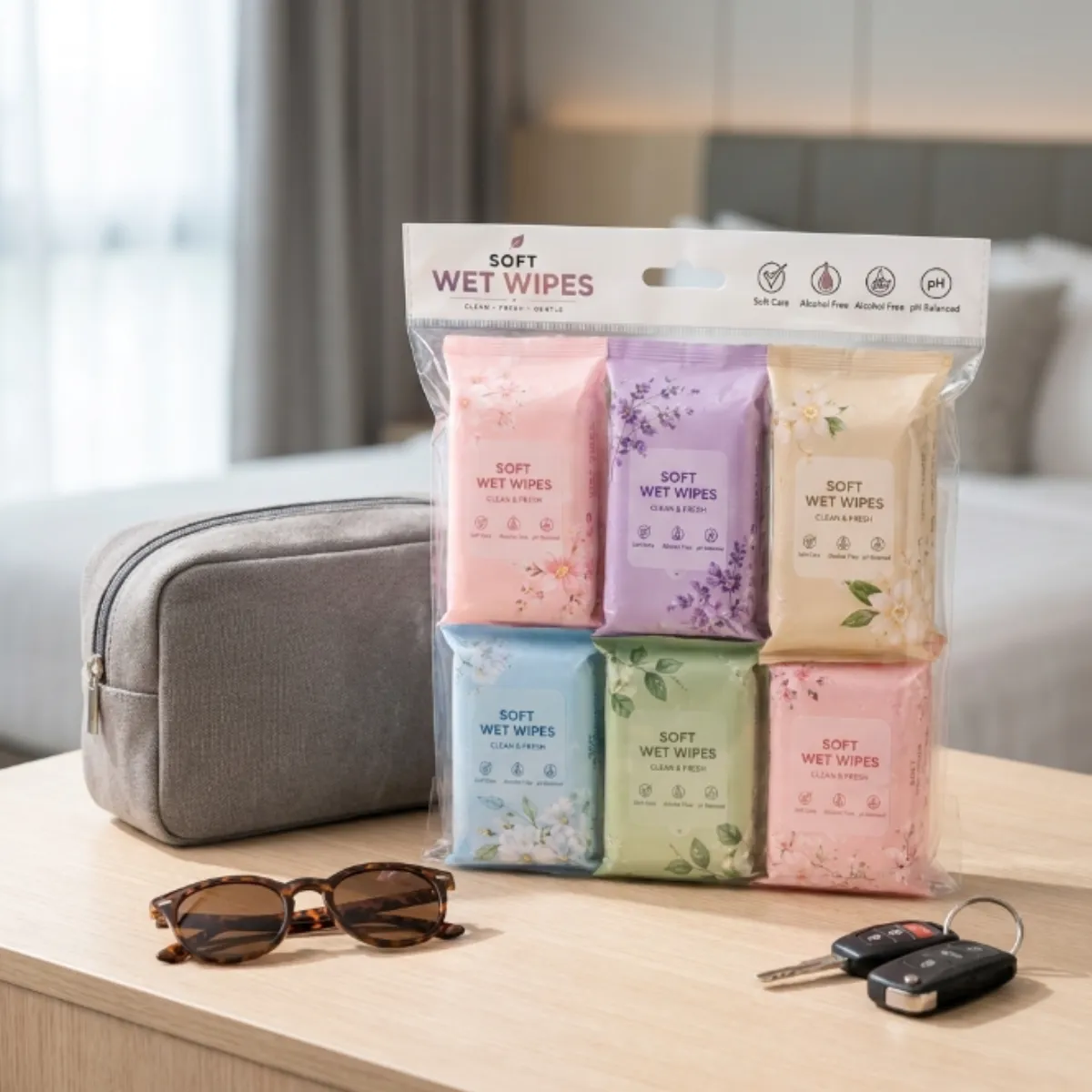 64-Piece Mini Travel Wet Wipes Pack - Image 2