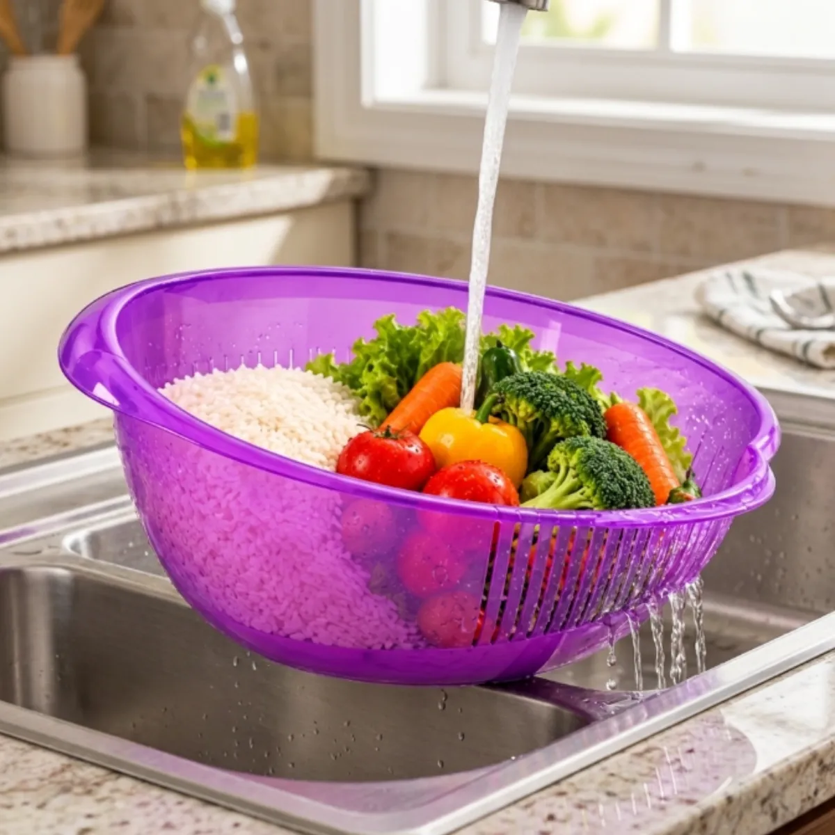 Rice & Vegetable Transparent Plastic Strainer Drain Bowl